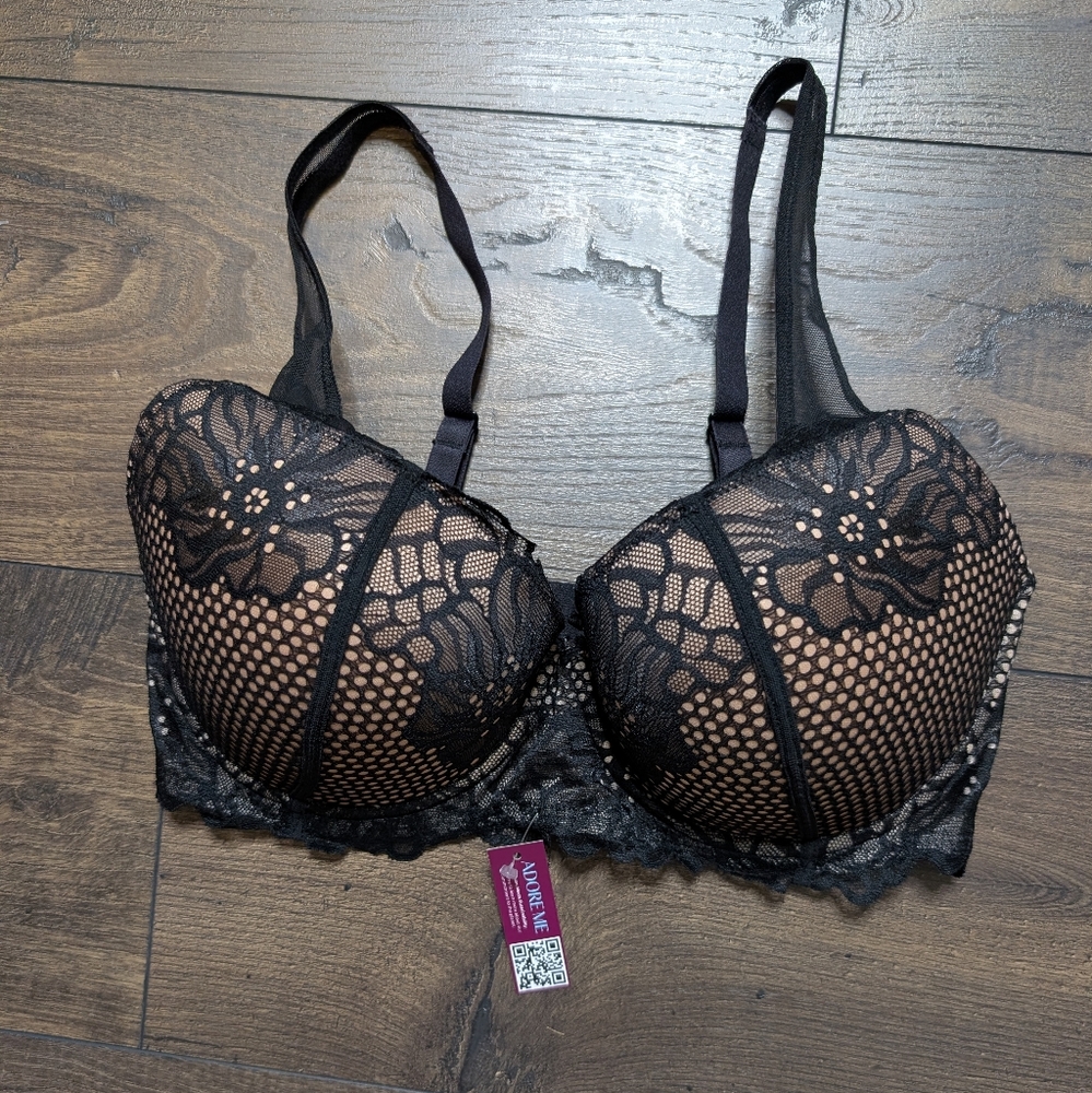 NWT Adore Me Black Lace Bra 34DDD